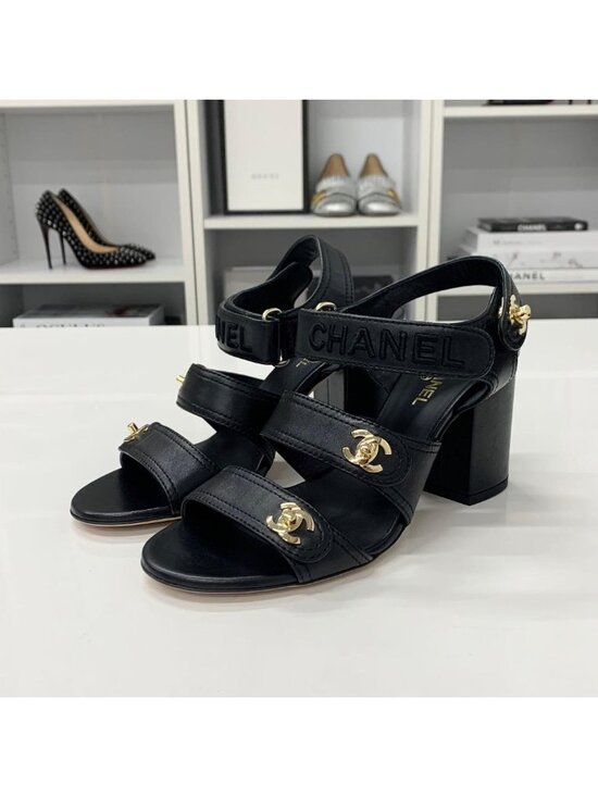 Chanel turnlock sandals cc - Gem Chanel CC Logo Turnlock Velcro Strap Leather Sandals